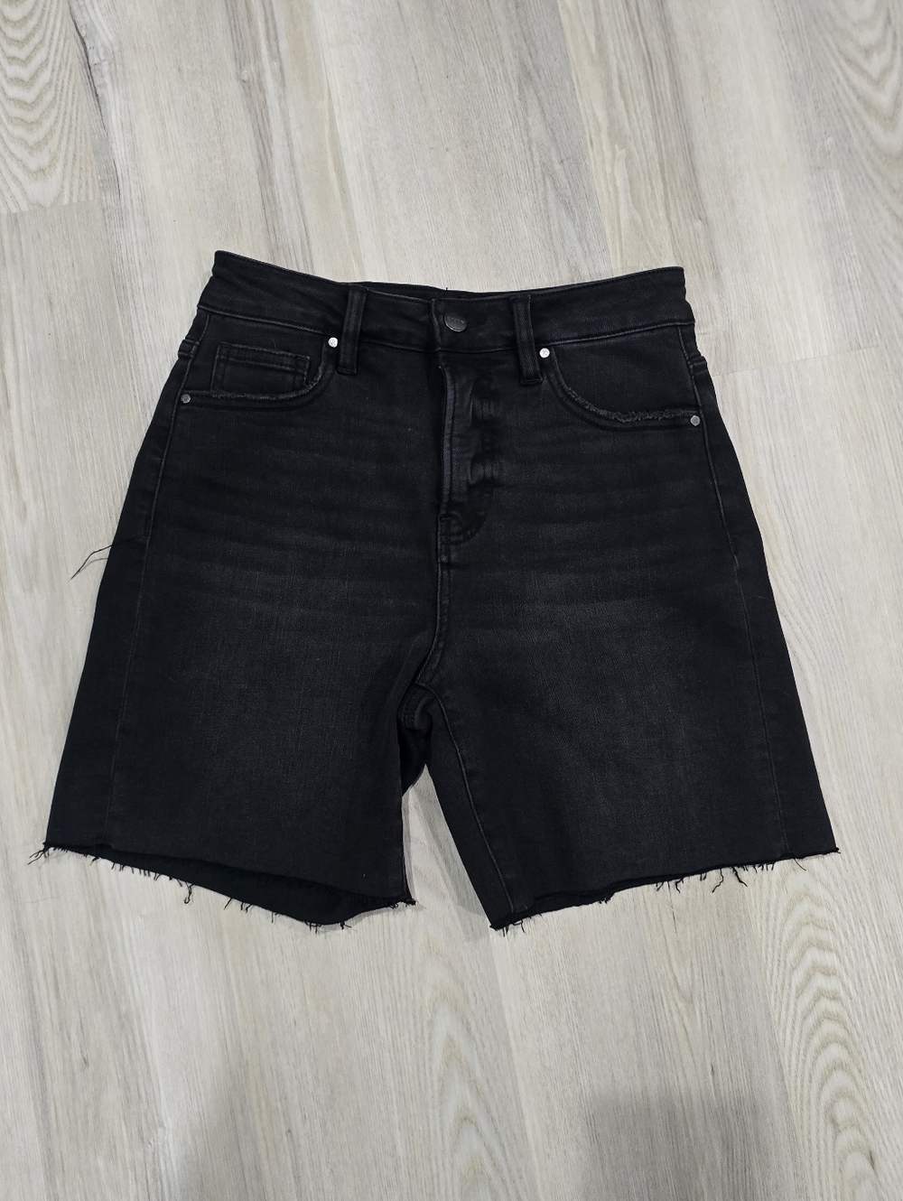 Risen Black Mid Length Raw Hem Shorts New Size S - Picture 2 of 8